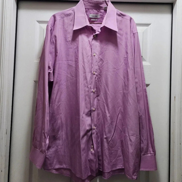 Calvin Klein Dress Shirt Men's XL 17.5 34/35 Long Sleeve Button Down Pink - Picture 3 of 9